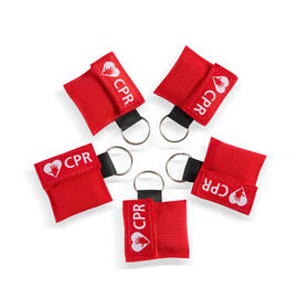 CPR Masks in Red Keychains front view